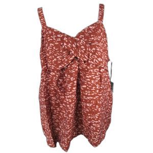 Simply Vera Strappy Top Rust Peach Print Rayon Blend Smocked Back NWT L (B1-83)